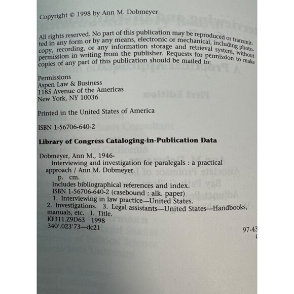 Interviewing and Investigation for Paralegals Ann M. Dobmeyer J. D. Dobmeyer SC - Picture 3 of 14